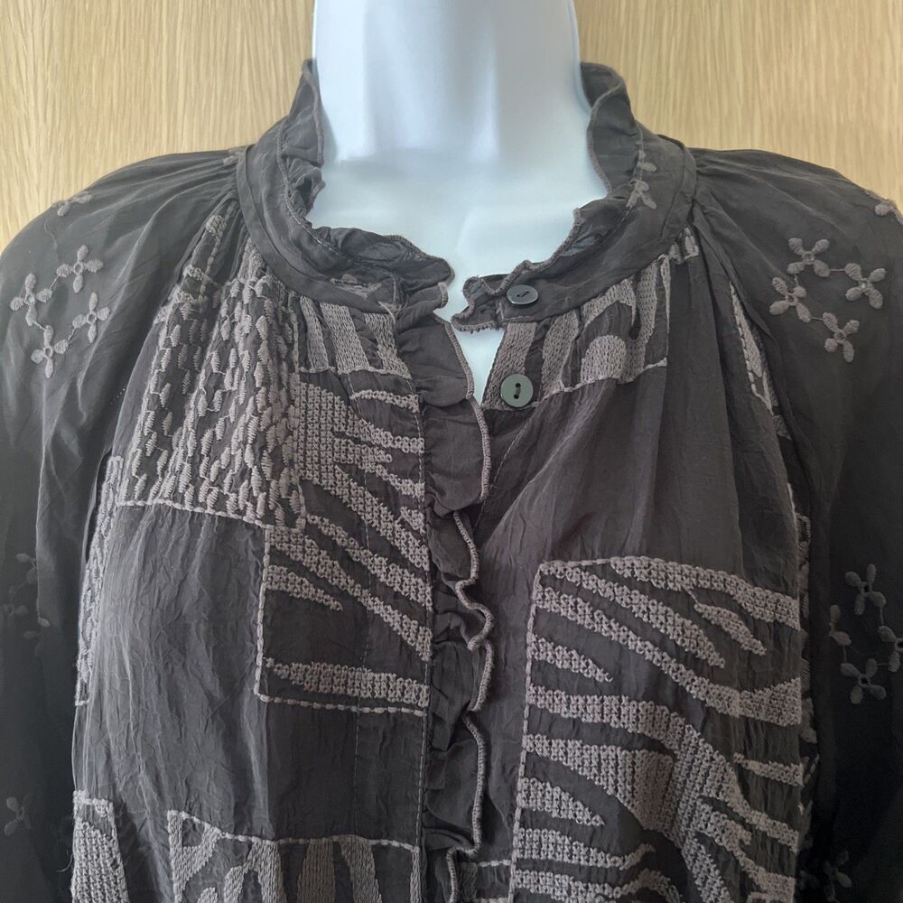 Johnny Was Molli Jaga Blouse Size Small Black Rayon Top Button Down NWT! - Picture 2 of 12